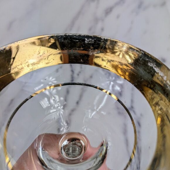 Vintage Aritzia Gold Rimmed Coupe Glasses Set of 2 FAIR CONDITION - Picture 3 of 7